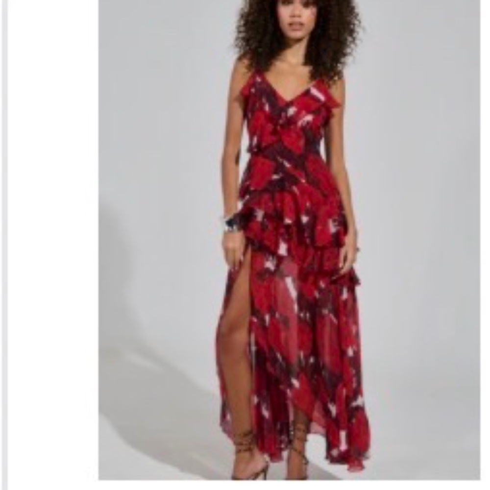 AKIRA MAEVE PRINTED RUFFLE MAXI DRESS Size LL